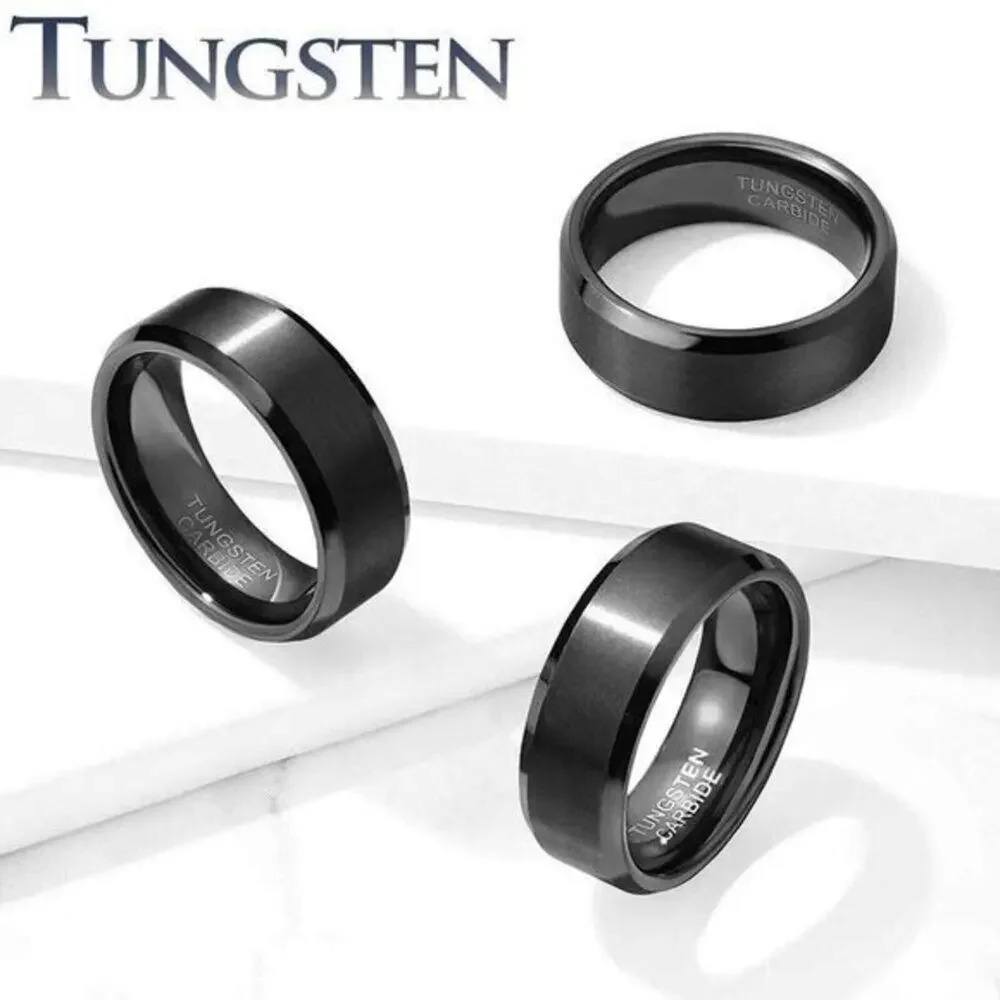 New brushed center stepped edges tungsten carbide ring size 10‎